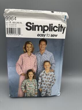 Simplicity 9964 Pajama Sewing Pattern Adults Kids XS-XL Uncut 2001